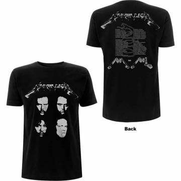 METALLICA Band T-Shirt Unisex: 4 Faces (Black) (Back Print) - BLACK